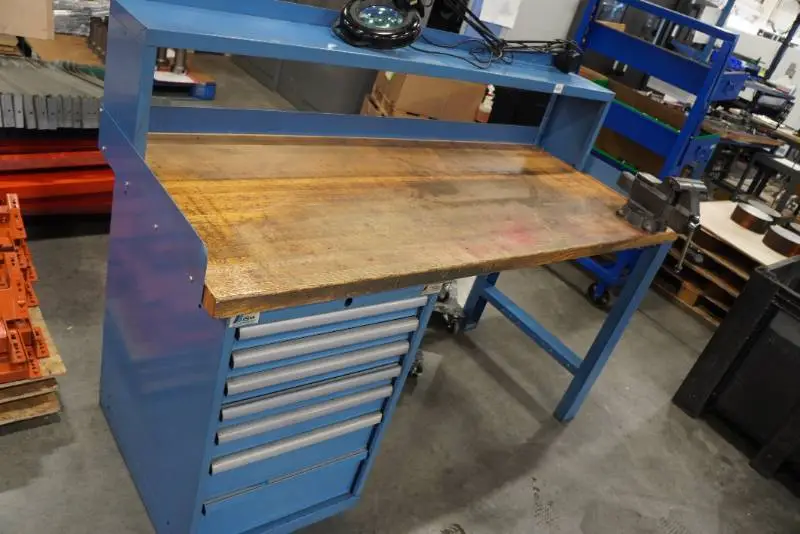 Industrial Workstation with Bench Vise and Built-In Tool Box