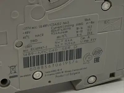 1489-M1C040 | Allen Bradley  Ser D Circuit Breaker 1-Pole 4A 277V - Used
