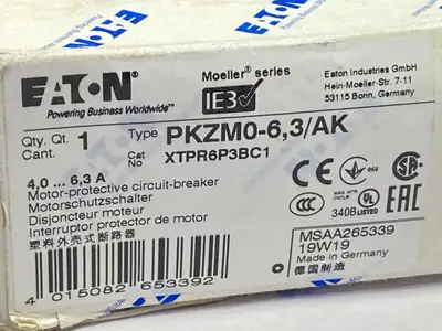 USED EATON MOTOR-PROTECTIVE CIRCUIT BREAKER 3-P 4-6.3A XTPR6P3BC1 265339