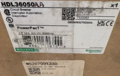 NEW SQUARE D HDL36050 CIRCUIT BREAKER 3P 50A HDL36050AA