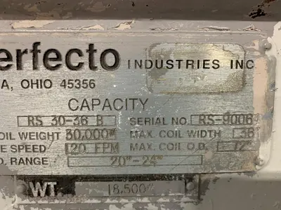 30,000 LBS X 36" PERFECTO COIL FEED LINE, COIL REEL UNCOILER & STRAIGHTENER: YOBRO #24871