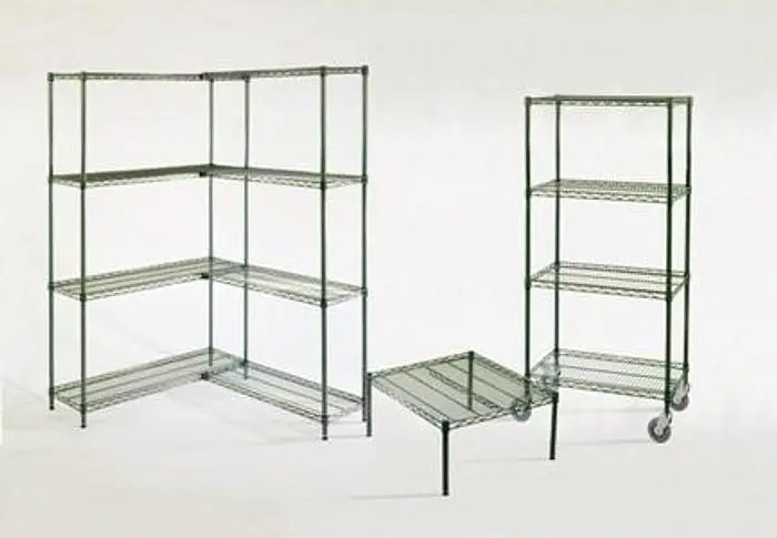 GREEN EPOXY COATED WIRE SHELVING AND POSTS  - Check out the many sizes