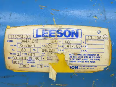 Leeson 844412N1 Gearmotor 15:1 Ratio 37-115rpm 460V 3PH U48CZ 30-min 1/2"Shaft