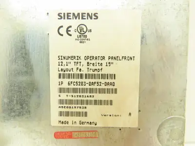 Siemens 6FC5203-0AF52-0AA0 Sinumerik HMI Operator Control Front Panel Screen
