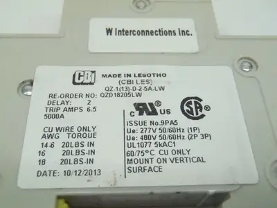 QZ-1-13-D-2-5A-LW QZD18205LW | CBI Electric QZ-1-13-D-2-5A-LW Circuit Breaker - Used