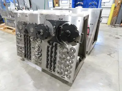 Shibuya Hoppmann Norwalt Aerosol Can Puck Sorter Inserter Line w/ Feeder Hopper
