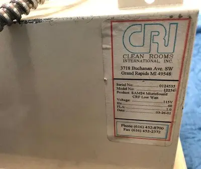 CLEANROOM FILTER CRI 12254 SN 0124535. SAM24 MICROSOUND CRF LOW WATT