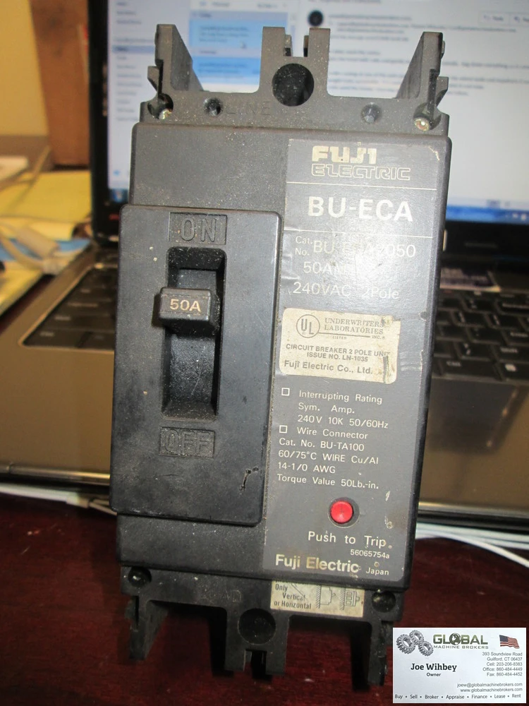 Fuji Electric Model BU-ECA 50 Amp 240V AC 2Pole Circuit Breaker W/Push To Trip