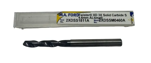 M.A. Ford 4.6mm Solid Carbide Drill XD 3X TiAlN Coated USA Made