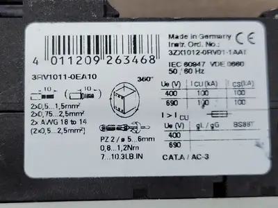 USED SIEMENS 3RV1011-0EA10
