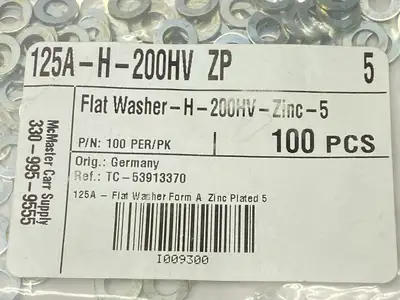 125A-H-200HV ZP | 125A Flat Washer Form A Zinc Plated 6 LOT OF 100 - New – Open box