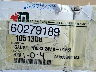 24V, 0-72PSI Pressure Gauge 1051308 w/ Bulb & Holder