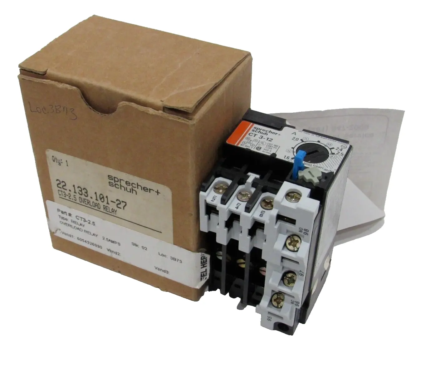 NEW SPRECHER+SCHUH CT3-12 OVERLOAD RELAY CT3-12-2.5 CT312