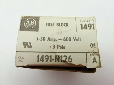 Allen Bradley 1491-N126 Series A, Fuse Block 3Pole 30Amp 600Volt Lot of 3 Sets o