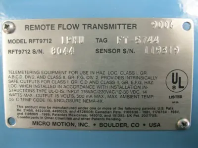 USED Micro Motion RFT9712 1PNU
