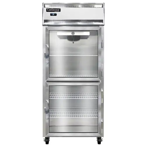 Continental 1RXNSAGDHD 36 1/4" One Section Reach In Refrigerator, (2) Right Hinge Glass Doors, Top Compressor, 115v