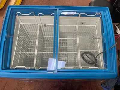 Used Excellence Industries Used AHT RIO S 100 Sliding Glass Top 2 Door Ice Cream Freezer Merchandiser Display Freezers Illinois US | Falcon Restaurant Supply #1376591