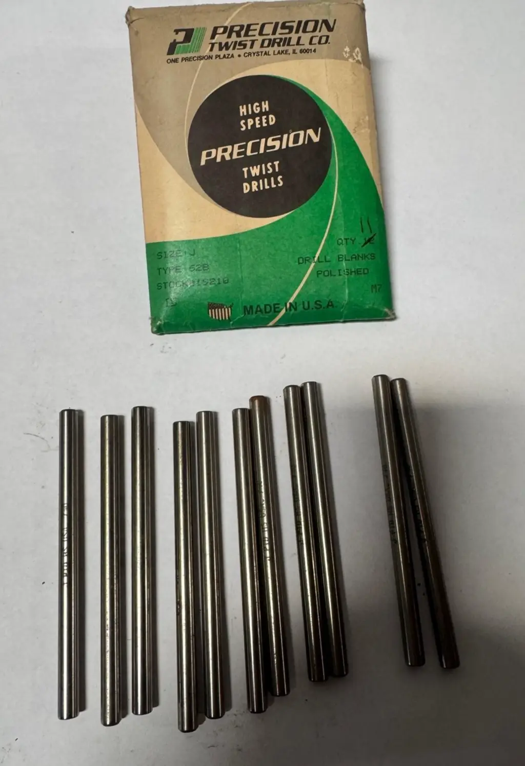 Precision Twist Drill HSS Blank J 62B 19210 USA Polished 11 Pcs New