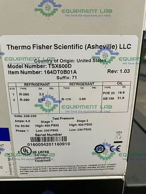 USED 2016 THERMO SCIENTIFIC TSX600D -86 ºC ULTRA LOW LABORATORY FREEZER 28.8 CU FT 230V