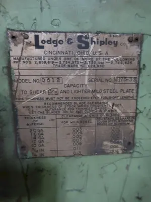 12' X 3/8" LODGE & SHIPLEY MODEL 0612 MECHANICAL POWER SQUARING SHEAR: STOCK 11410