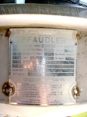 USED PFAUDLER 5 GALLON REACTOR REACTOR