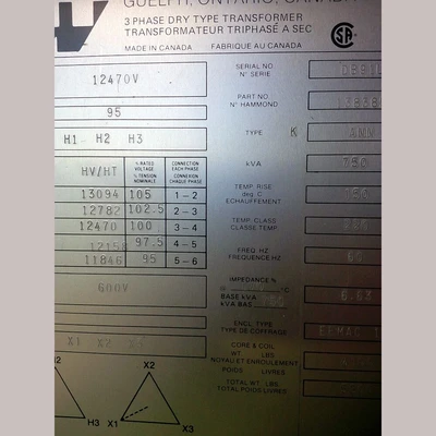 Westinghouse 750 kVA 12,470V - 600V Transformer