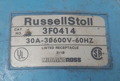 🔥RUSSELLSTOLL LOCKING RECEPTACLE WITH BASE 3F0414 & 3MP414 PLUG 30A 600V