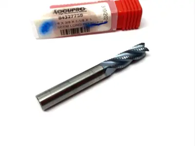 USED ACCUPRO ROUGHING END MILL: 3/8" DIA, 4 FLUTE, FINE PITCH, SINGLE END