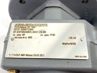New | in-Stock SEW-EURODRIVE Gearmotor 1730/49RPM .5HP V230/460 YY/Y 1.83/.91A Gearmotors Michigan US | Maverick Industrial Sales #1389595
