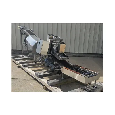 Used 8" wide Incline Belt Incline Conveyor w/ Bag Flattening