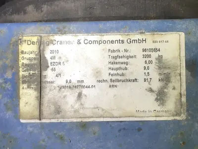 USED DEMAG 2 DEMAG 3.2 TON HOISTS AND 2 SIDE SUPPORTS