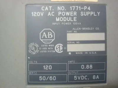 Allen Bradley 1771-P4 PLC-5 120V AC Power Supply Module Used