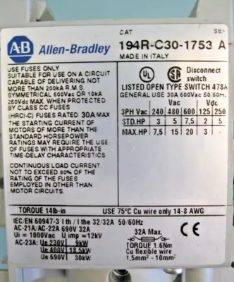 USED Allen-Bradley 194R-C30-1753