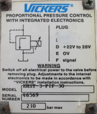 NEW VICKERS EHST-3-FIF-30 PRESSURE CONTROL VALVE EHST3FIF30