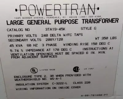 Used POWERTRAN 3TA19-45K Distribution Transformers Kentucky US | Aucto #1315815