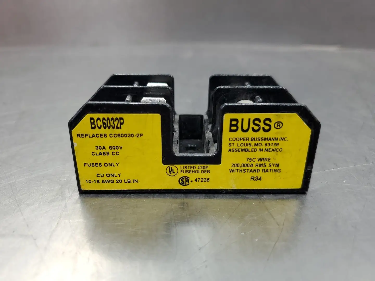 USED Bussmann BC6032P Fuse Holder, 30A, 600V