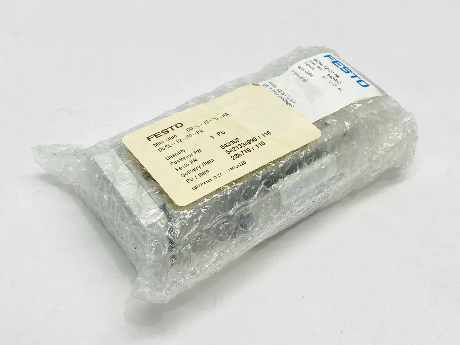 DGSL-12-20-PA, 543962 | Festo DGSL-12-20-PA Pneumatic Mini Slide 16mm Diam 20mm Stroke 543962 - New