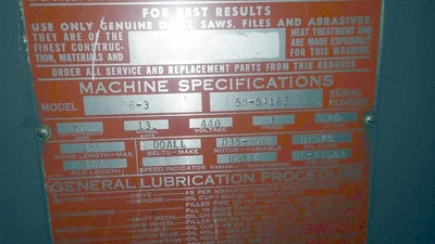 Used DOALL 26-3 Vertical Band Saws Pennsylvania US | Hadanich Machine #1439265