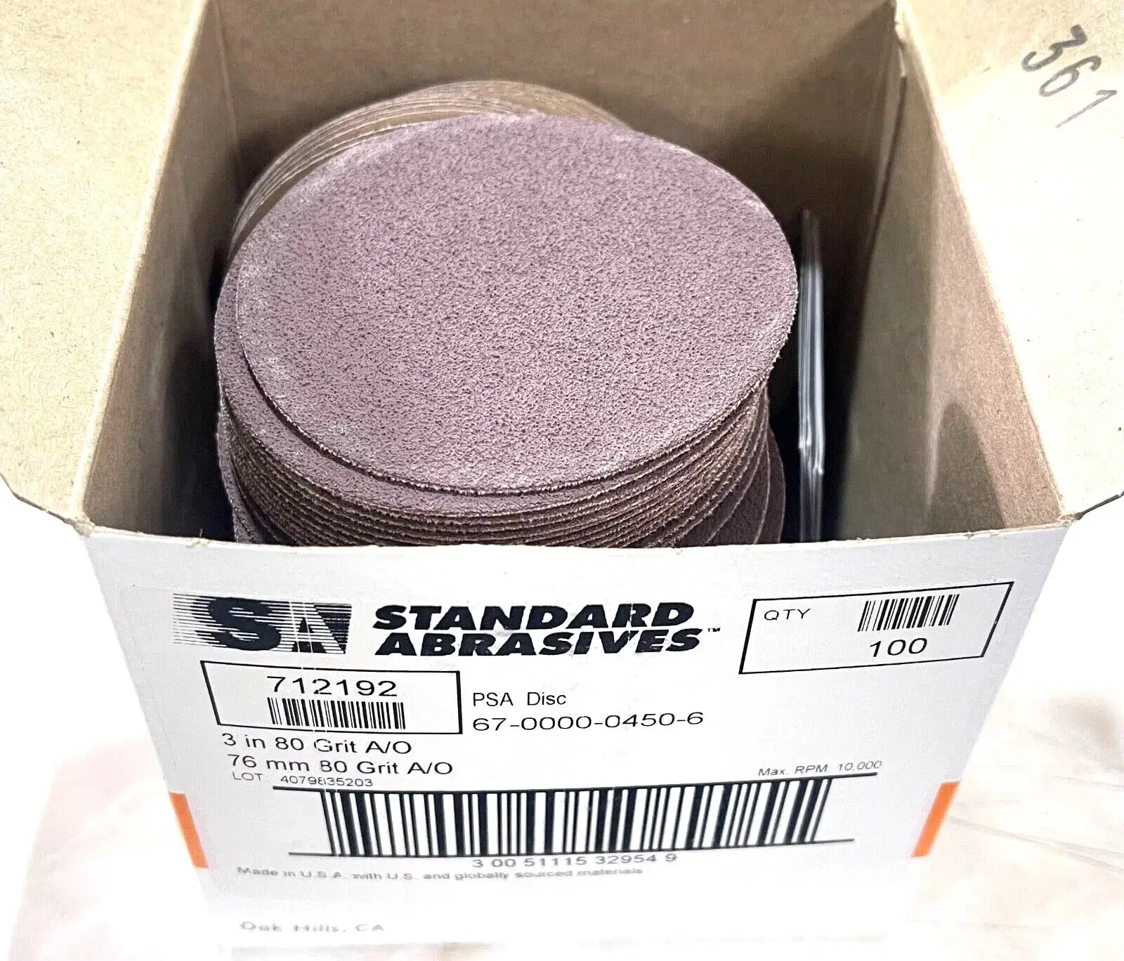 Standard Abrasives 3" PSA Sanding Discs 80 Grit Aluminum Oxide 100 Pack 712192