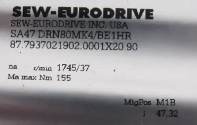 NEW SEW EURODRIVE SA47 DRN80MK4/BE1HR GEARMOTOR 47.32 230/460V SA47DRN80MK4BE1