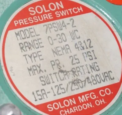 NEW SOLON MFG. CO. 7PSW4-2 PRESSURE SWITCH 7PSW42