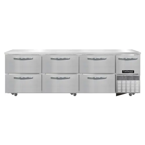 Continental RA93SN-U-D 93"W Undercounter Refrigerator W/ (4) Sections, (1) Door, (6) Drawers, 115v