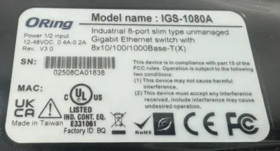 NEW ORING IGS-1080A ETHERNET SWITCH 8-PORT 12-48VDC