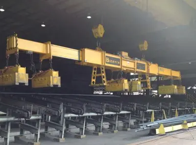 53 TON (107,500 LBS) BUSHMAN MODEL #MT420 TELESCOPING MAGNETIC SPREADER LIFTING BEAM  W/ OHIO MAGNETICS DIESEL GENERATOR: STOCK #20420