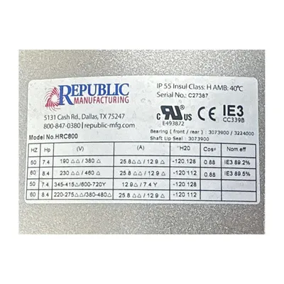 New | in-Stock REPUBLIC BLOWER SYSTEMS HRC800 Blowers West Virginia US | JM Industrial #1332443