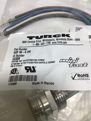Turck RSF 50-0.2M Minifast Receptacle Cordset U2309 300V 9Amps