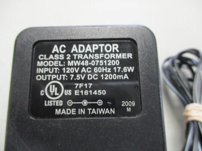 Used MW48-0751200 AC Class 2 Transformer Adapter (120 VAC, 60Hz, 17.6 Watts)