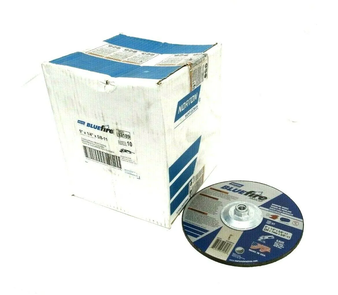NEW BLUEFIRE 662528-43189 GRINDING WHEEL 9"x1/4"x5/8-11 (BOX OF 10EA) TYPE 27