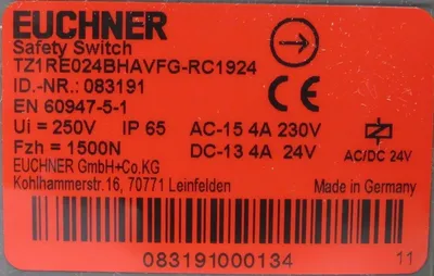 NEW EUCHNER TZ1RE024BHAVFG-RC1924 SAFETY SWITCH TZ1RE024BHAVFGRC1924 083191