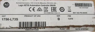 ALLEN BRADLEY 1756-L73S LOGIX 5573S CONTROLLER SER.B NEW SURPLUS